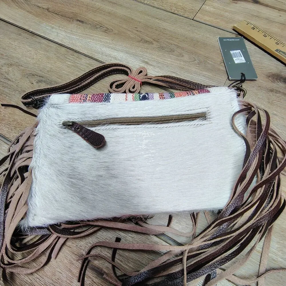 Myra Bag Delicate Hues Leather Hairon Crossbody Fringe Purse Boho Southwest - Picture 16 of 16